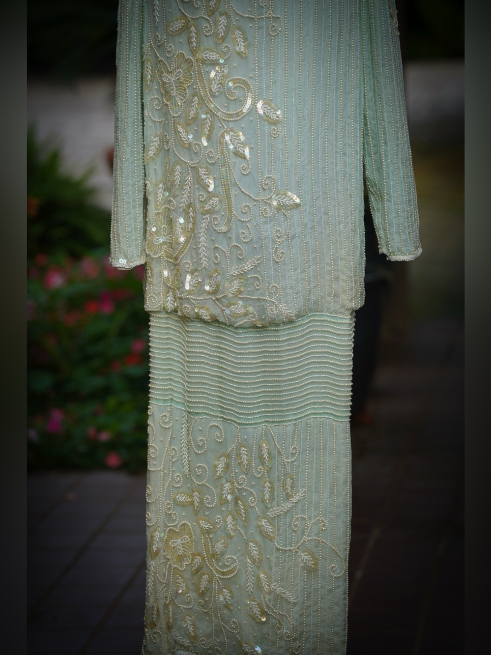 Vintage Scala Milano Paris Silk Beaded Sequin Dress Medium/Large Shoulder Pads - Picture 5 of 6